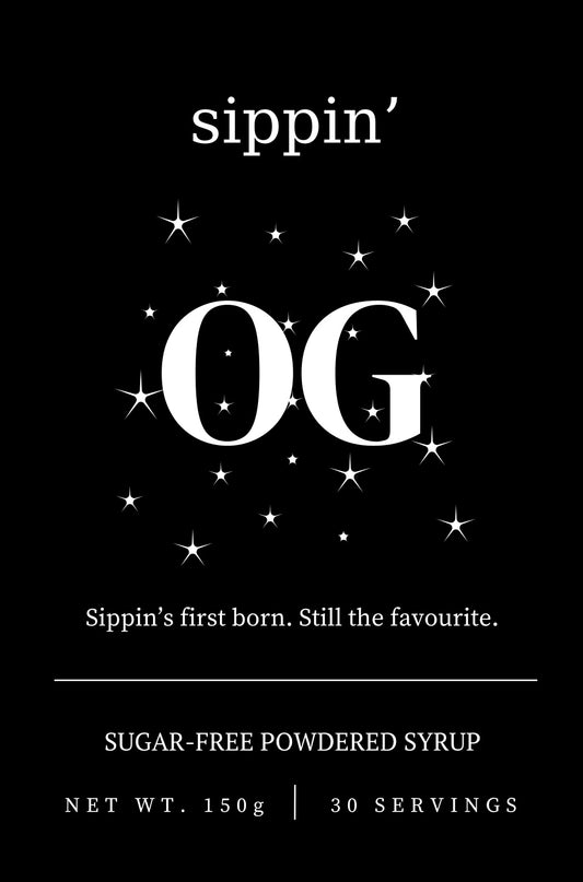 Sippin' OG plain sweet sugar-free syrup powder in eco friendly pouch