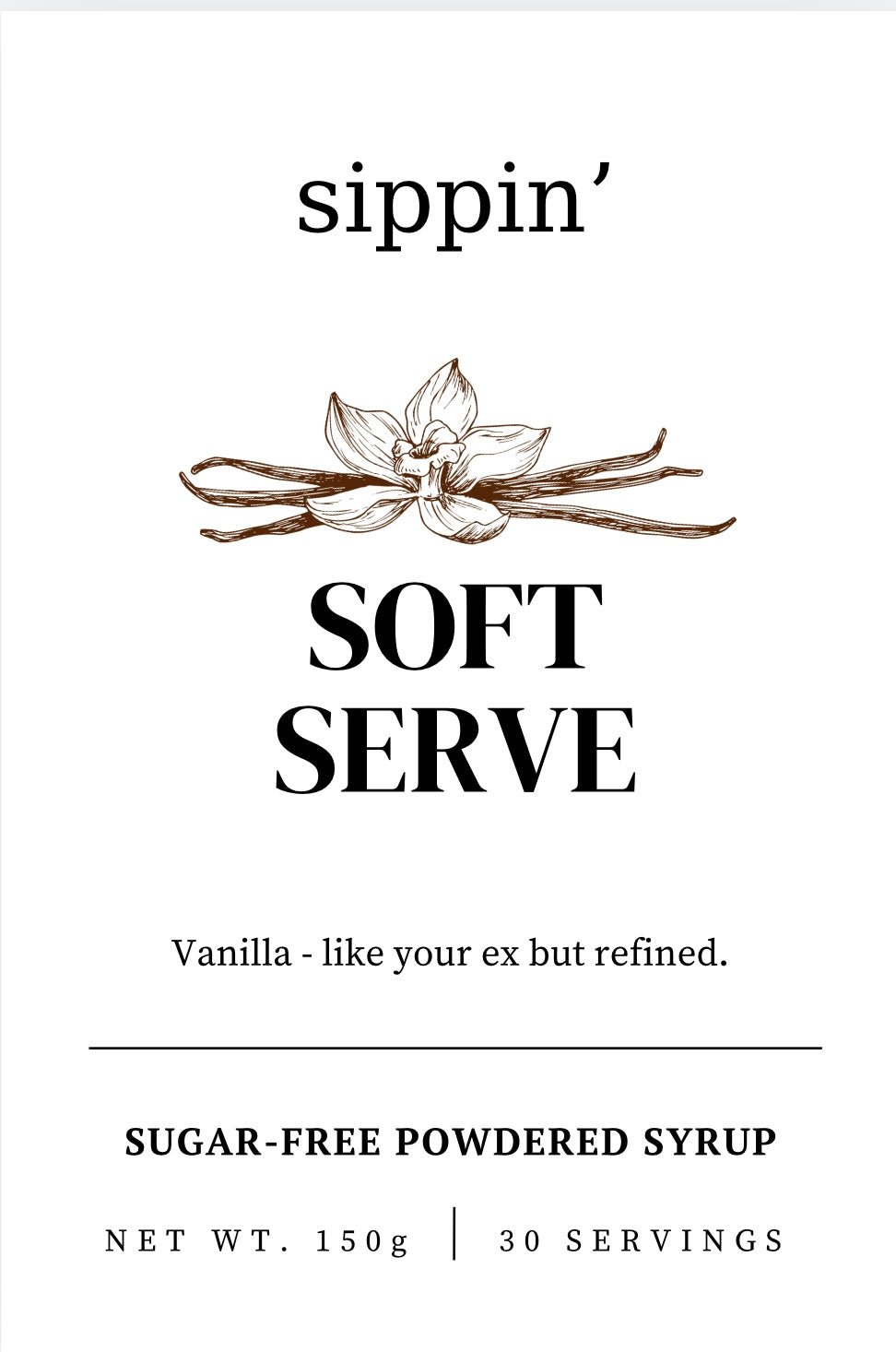 Sippin' Soft serve vanilla sugar-free syrup powder in resealable pouch