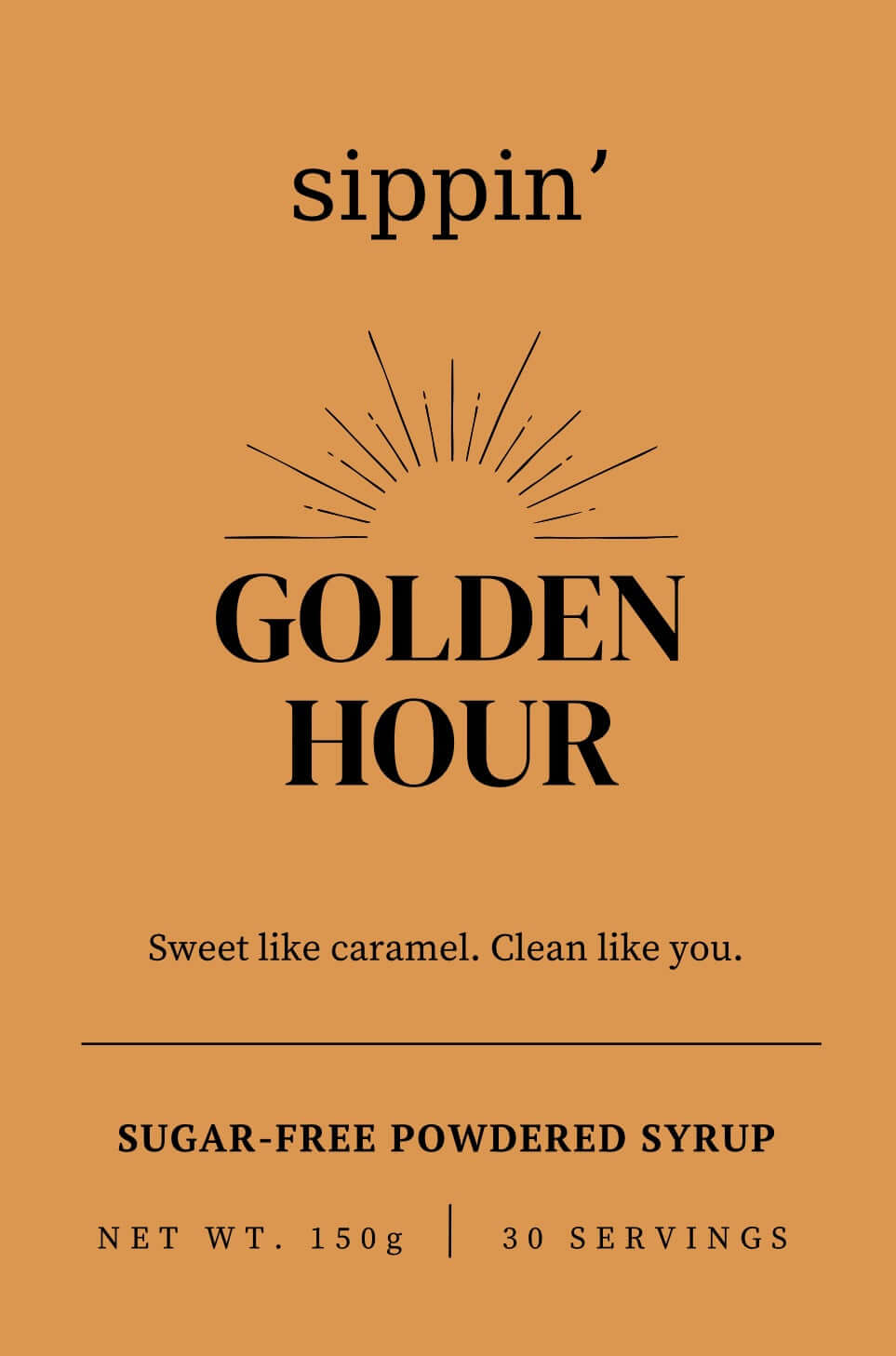 Sippin' Golden hour caramel sugar-free syrup powder in eco-friendly pouch 